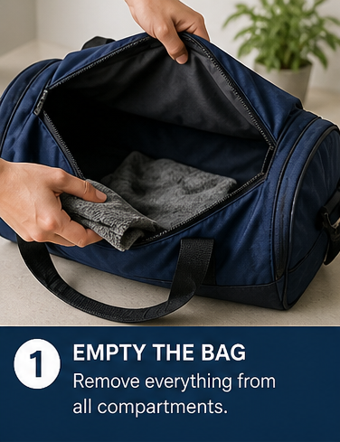 How to clean a duffle bag? In 2 minutes! 3 how to clean a duffle bag emptying all items from inside compartments
