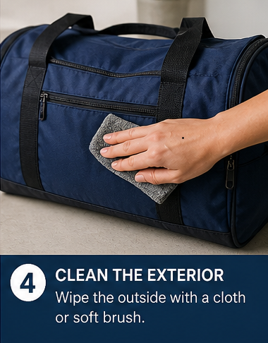 How to clean a duffle bag? In 2 minutes! 6 cleaning the exterior of a duffle bag with cloth and mild soap