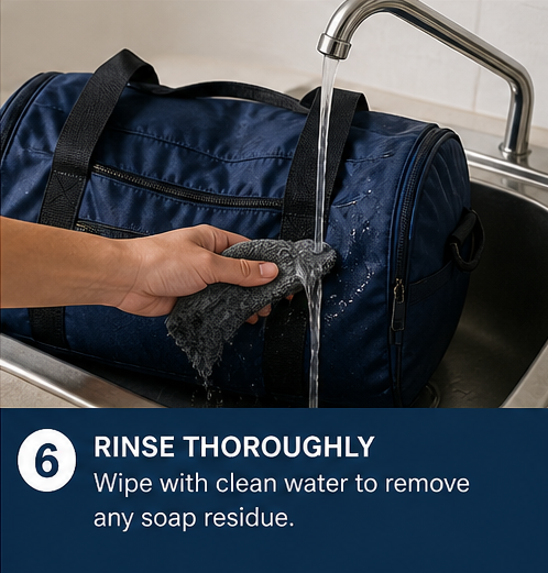 How to clean a duffle bag? In 2 minutes! 8 rinsing a duffle bag with clean water to remove soap residue