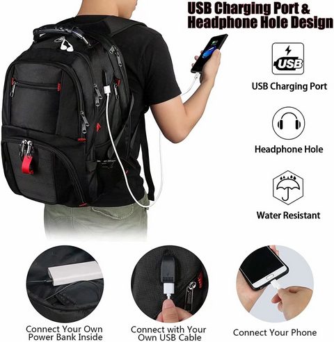Yorepek Unisex Travel-friendly Black Backpack