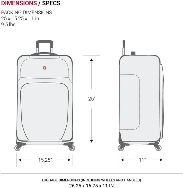 Swissgear Sion Softside Medium Checked 25-Inch luggage dimensions.